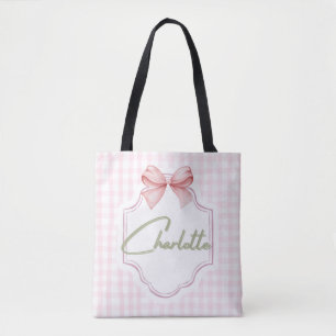 Charlotte Personalisiert Pink Bow & Gingham Print Tasche