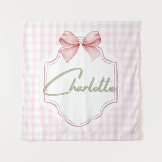 Charlotte Personalisiert Pink Bow & Gingham Print Wandteppich (Vorderseite)