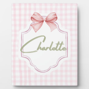 Charlotte Personalisierte Rosa Schleife & Gingham  Fotoplatte