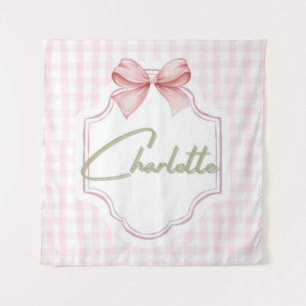 Charlotte Personalisierte Rosa Schleife & Gingham Wandteppich