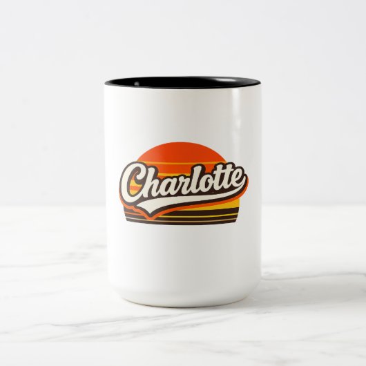 Charlotte Retro Sunset Personalized Name Design Zweifarbige Tasse (Mittel)