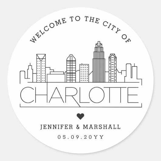 Charlotte Skyline | Begrüßungsnachricht Runder Aufkleber (Vorderseite)