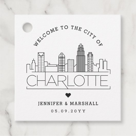 Charlotte Skyline | Hochzeit Begrüßung Geschenkanhänger (Vorderseite)