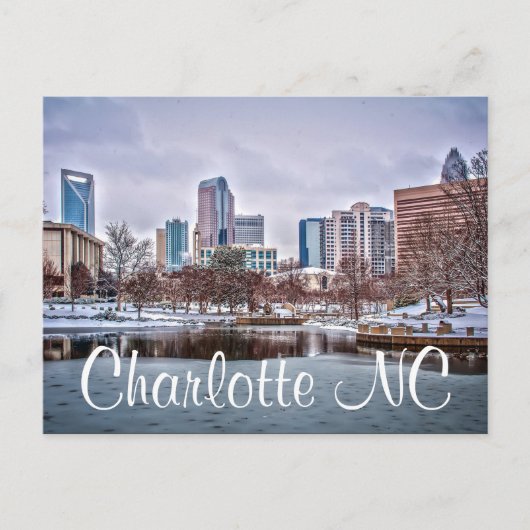 Charlotte Skyline im Schnee NC Postkarte (Vorderseite)