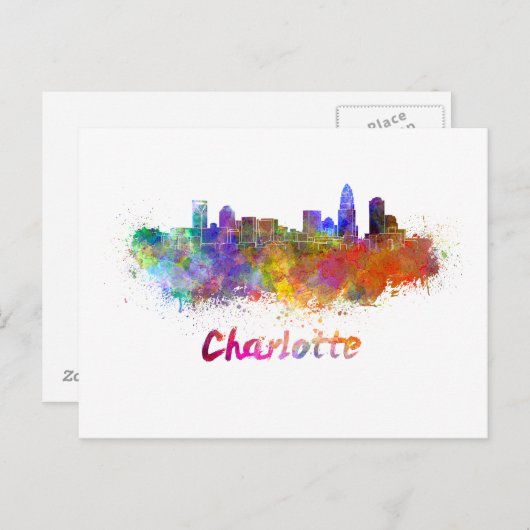 Charlotte skyline im Watercolor Postkarte (Vorne/Hinten)