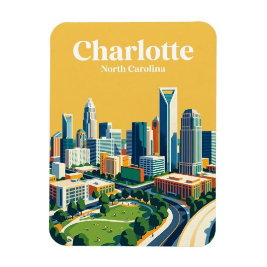 Charlotte Skyline USA Magnet (Vertikal)