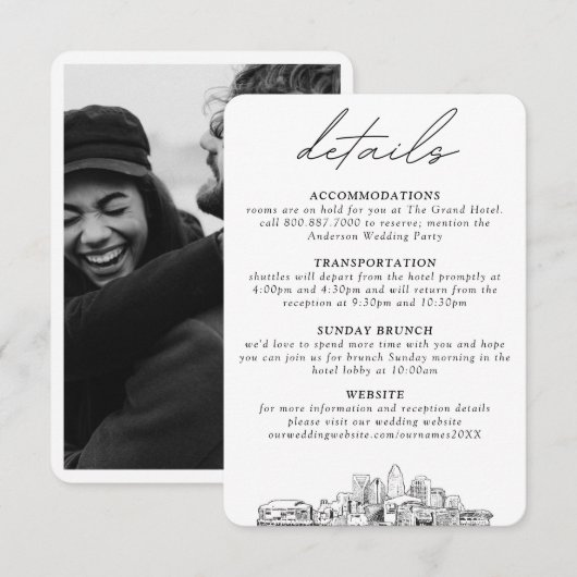 Charlotte Wedding Kleine vertikale Details Begleitkarte (Vorne/Hinten)