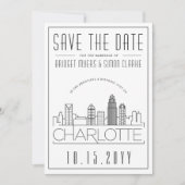 Charlotte Wedding | Stilisierte Skyline Save the D Einladung (Vorderseite)