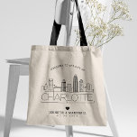 Charlotte Wedding | Stilisierte Skyline Tragetasche<br><div class="desc">Eine einzigartige Hochzeitstasche für eine Hochzeit in der schönen Stadt Charlotte,  North Carolina. In dieser Tasche wird die einzigartige Skyline der Stadt mit ihrem Namen darunter stilvoll dargestellt. Anschließend erhalten Sie Informationen zu Ihrem Hochzeitstag in einem passenden,  offenen Stil.</div>