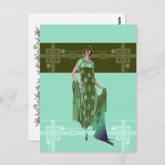 CHARLOTTE'S SHAWL, Mode in Minze und Olive in den  Postkarte (Vorne/Hinten)