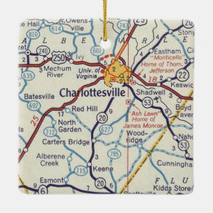 Charlottesville VA Vintage Karte Keramikornament