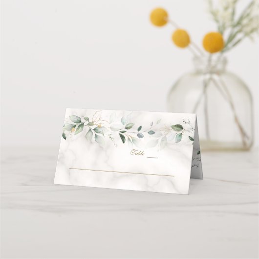 Charm Airy Greenery Marble Tischnummer Platzkarte (Vorderseite)