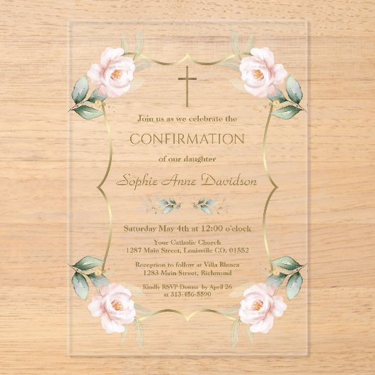 Charm Airy Greenery Pink Floral Bestätigung Acryleinladungen (Vorderseite)