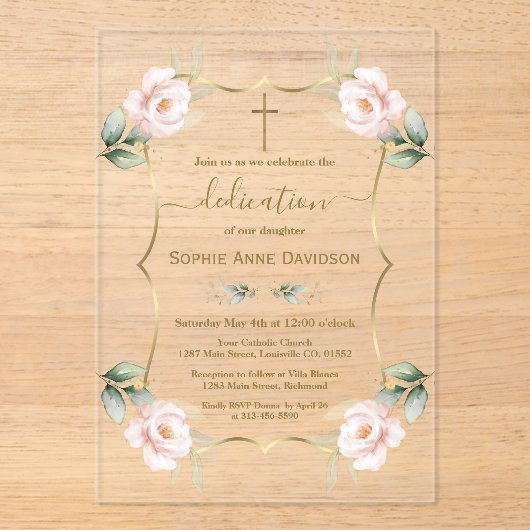 Charm Airy Greenery Pink Girl Blumendedication Acryleinladungen (Vorderseite)