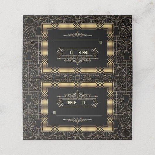Charm Art Deco Great Gatsby Wedding Tischnummer Platzkarte (Außenseite Aufgefaltet)