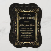 Charm Black Great Gatsby Art Deco 1920s SWEET 16 Einladung (Vorne/Hinten)