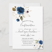 Charm Blue Gold Blume Boy-Bestätigung Einladung (Vorderseite)