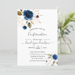 Charm Blue Gold Blume Boy-Bestätigung Einladung