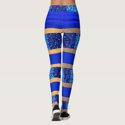 Charm Blue White Stripes Navy Blue Stylish Bow Leg Leggings (Rückseite)