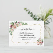 Charm Blush Champagne Blume Kalligrafie Hochzeit Save The Date (Stehend Vorderseite)