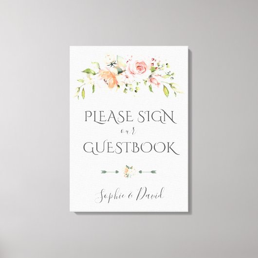 Charm Blush Cream Bloral Begrüßung Hochzeit Leinwanddruck (Vorderseite)