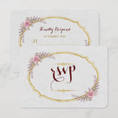 Charm Blush Floral Gold Rahmen White Wedding RSVP Karte (Vorne/Hinten)