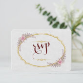 Charm Blush Floral Gold Rahmen White Wedding RSVP Karte (Stehend Vorderseite)