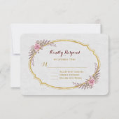 Charm Blush Floral Gold Rahmen White Wedding RSVP Karte (Rückseite)