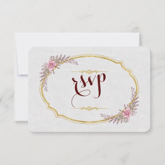 Charm Blush Floral Gold Rahmen White Wedding RSVP Karte (Vorderseite)