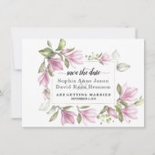 Charm Blush Magnolia Blume Hochzeitkalligraphie Save The Date (Vorderseite)