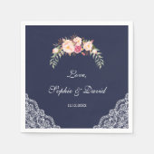 Charm Blush Pink Blume Lace Navy Hochzeit Serviette (Vorderseite)
