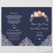 Charm Blush Pink Blume Lace Navy Hochzeitsprogramm (Vorne)