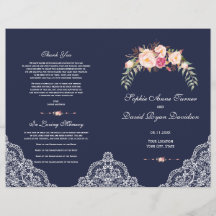 Charm Blush Pink Blume Lace Navy Hochzeitsprogramm