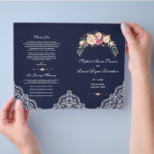 Charm Blush Pink Blume Lace Navy Hochzeitsprogramm (Hand)