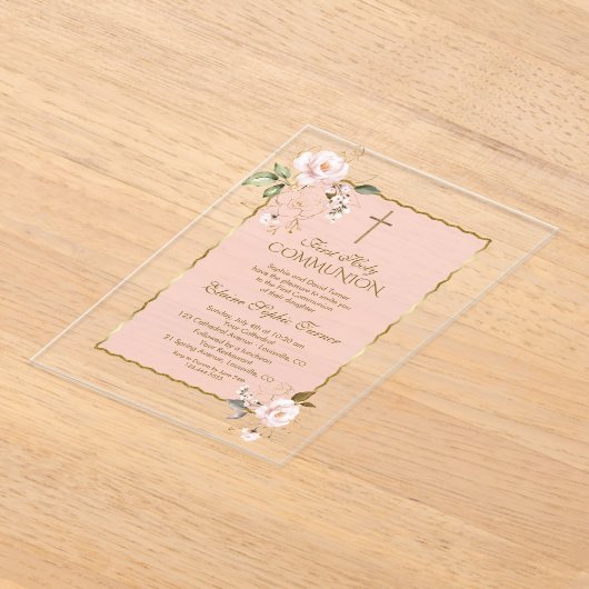 Charm Blush Pink Gold Blumenkreuz Heilige Kommune Acryleinladungen (Ablage )