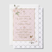Charm Blush Pink Gold Flowers Girl Baptism Pergament Einladungen (Versetzt (Einladung))