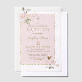Charm Blush Pink Gold Flowers Girl Baptism Pergament Einladungen (Versetzt)