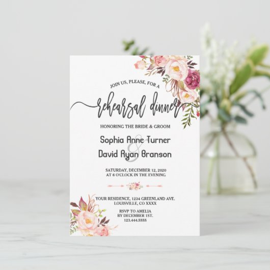 Charm Blush Rosa Probe Abendessen Einladung (Stehend Vorderseite)