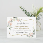 Charm Blush White Blume Hochzeitkalligraphie Save The Date (Stehend Vorderseite)