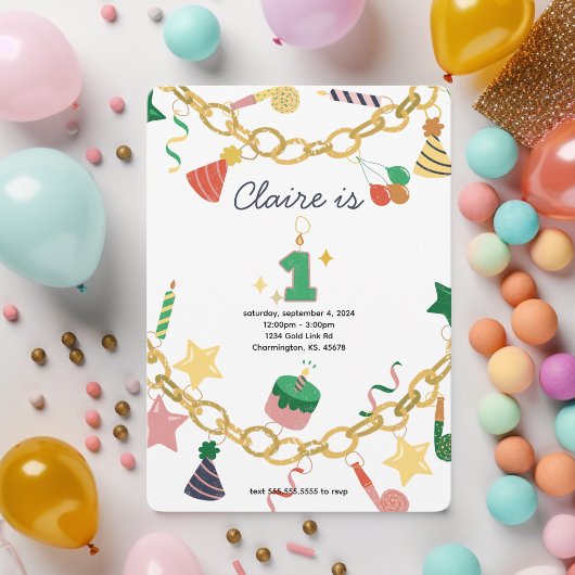Charm Bracelet 1. Geburtstag Party Einladung