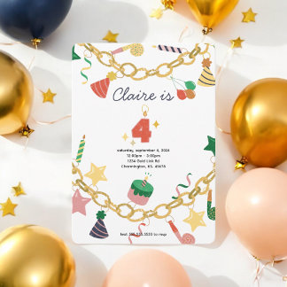 Charm Bracelet 4. Geburtstags-Party Einladung