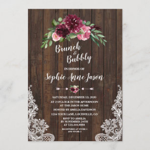 Charm Burgundy Bloral Brunch Bubbly Brautparty Einladung