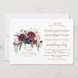 Charm Burgundy Blue Watercolor Blume Hochzeit Einladung