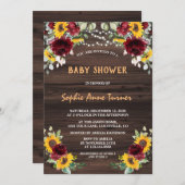 Charm Burgundy Blumenblumen Wood Baby Dusche Einladung (Vorne/Hinten)