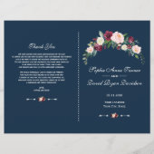 Charm Burgundy Blush Bloral Blue Wedding Programm Flyer (Vorne)