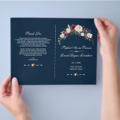Charm Burgundy Blush Bloral Blue Wedding Programm Flyer (Hand)