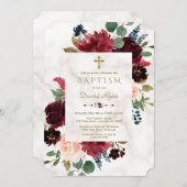 Charm Burgundy Blush Blume Kreuzen Marmortaufen Einladung (Vorne/Hinten)