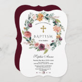 Charm Burgundy Blush Elfenbeinblümchen Taufe Einladung (Vorne/Hinten)