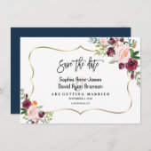 Charm Burgundy Blush Floral Gold Save the Date (Vorne/Hinten)