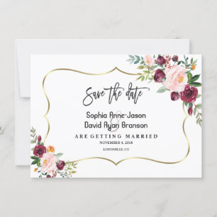 Charm Burgundy Blush Floral Gold Save the Date